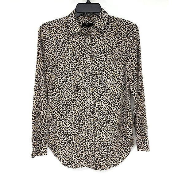 J.Crew Top Leopard Print 100% Silk Button Down Long Sleeve - Picture 4 of 13